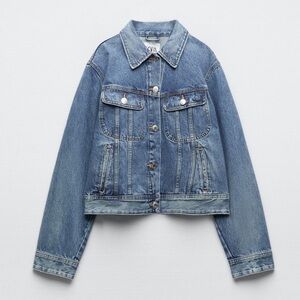 Zara Basic Blue Denim Jacket Button Front Medium Wash, XL